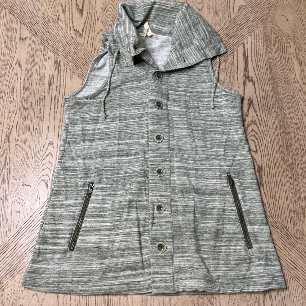 Matilda Jane Small Olive Green Heathered Button Front Hooded Vest Sleeveless Top